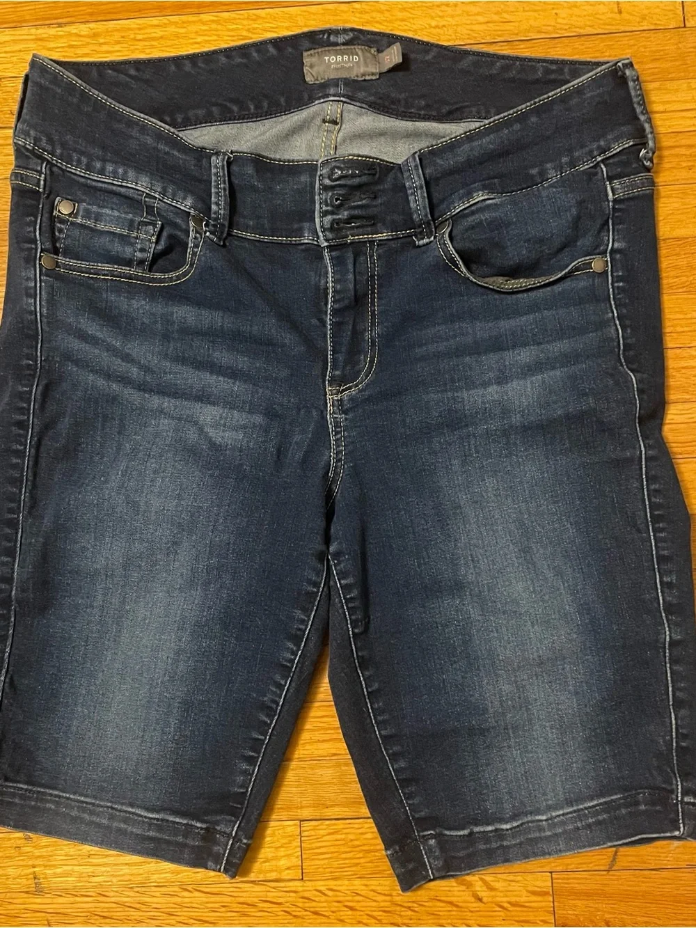 Torrid Women’s - Size 12 - Dark Wash Denim Bermuda Shorts - 3 Button - Stretch